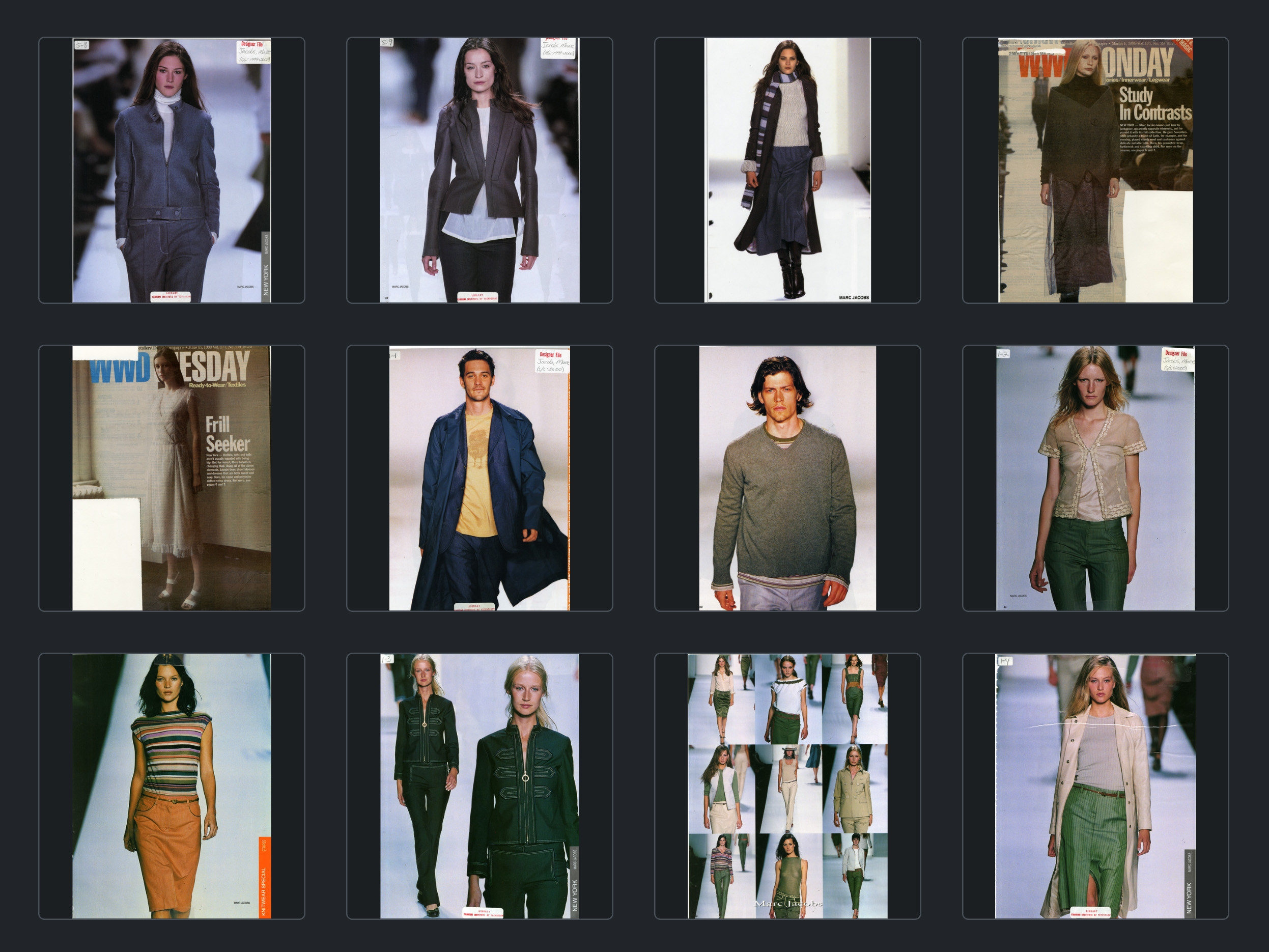 Grid of images of models on runway
